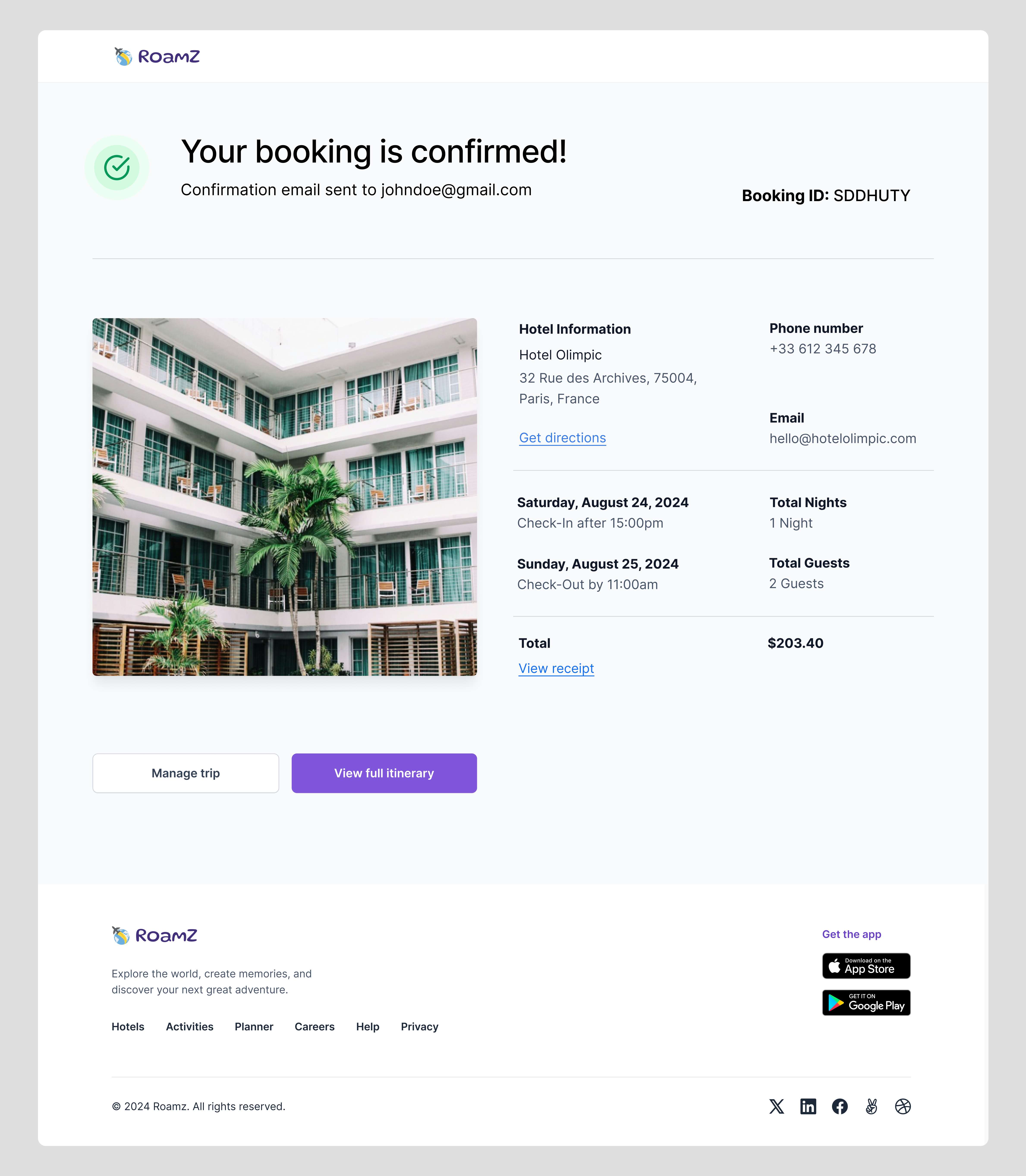 Booking confirmation